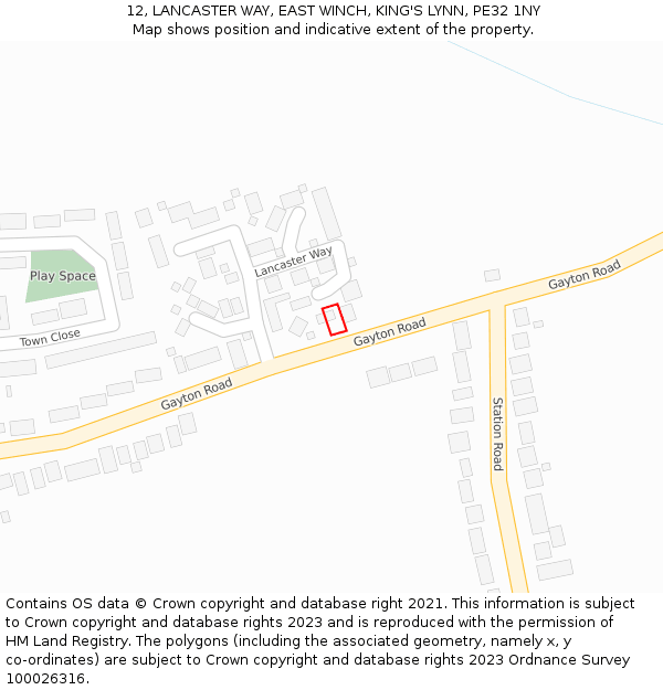 12, LANCASTER WAY, EAST WINCH, KING'S LYNN, PE32 1NY: Location map and indicative extent of plot
