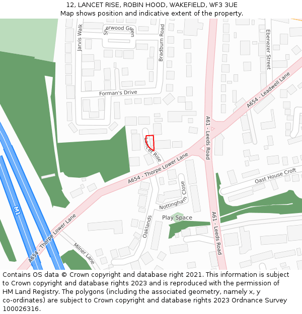 12, LANCET RISE, ROBIN HOOD, WAKEFIELD, WF3 3UE: Location map and indicative extent of plot