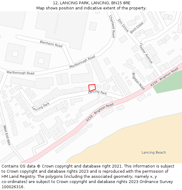 12, LANCING PARK, LANCING, BN15 8RE: Location map and indicative extent of plot