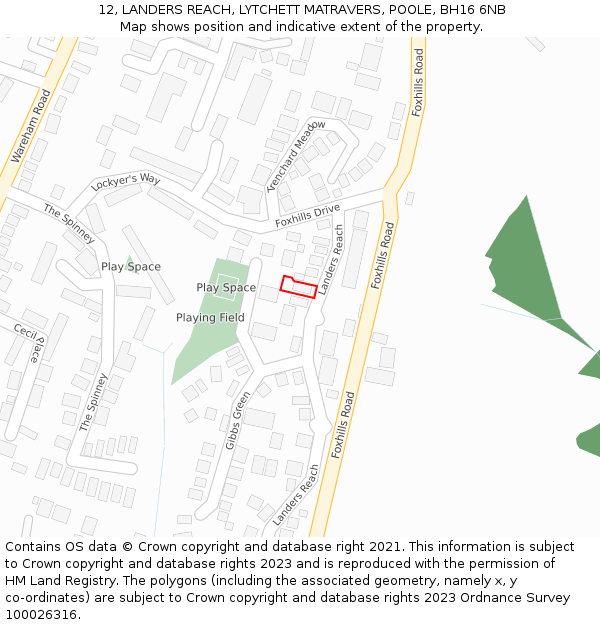 12, LANDERS REACH, LYTCHETT MATRAVERS, POOLE, BH16 6NB: Location map and indicative extent of plot