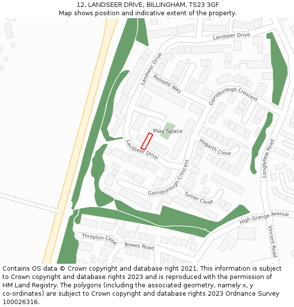 12, LANDSEER DRIVE, BILLINGHAM, TS23 3GF: Location map and indicative extent of plot