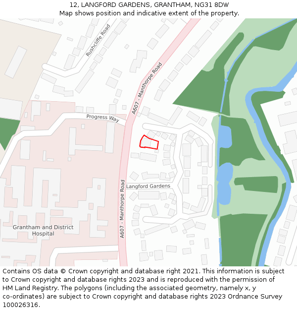 12, LANGFORD GARDENS, GRANTHAM, NG31 8DW: Location map and indicative extent of plot