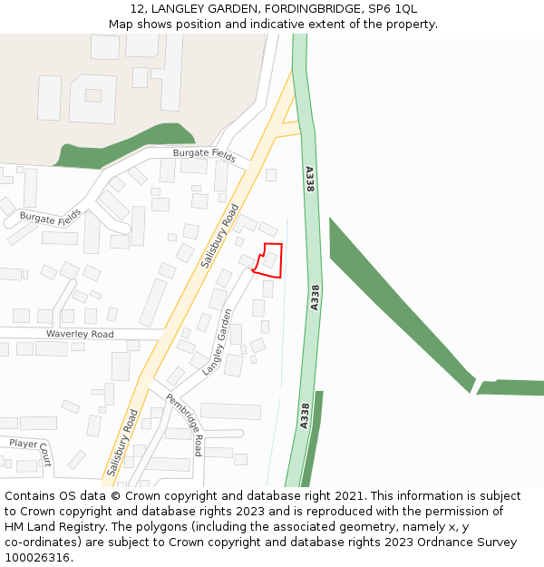 12, LANGLEY GARDEN, FORDINGBRIDGE, SP6 1QL: Location map and indicative extent of plot