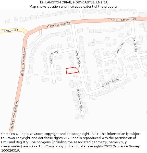 12, LANGTON DRIVE, HORNCASTLE, LN9 5AJ: Location map and indicative extent of plot