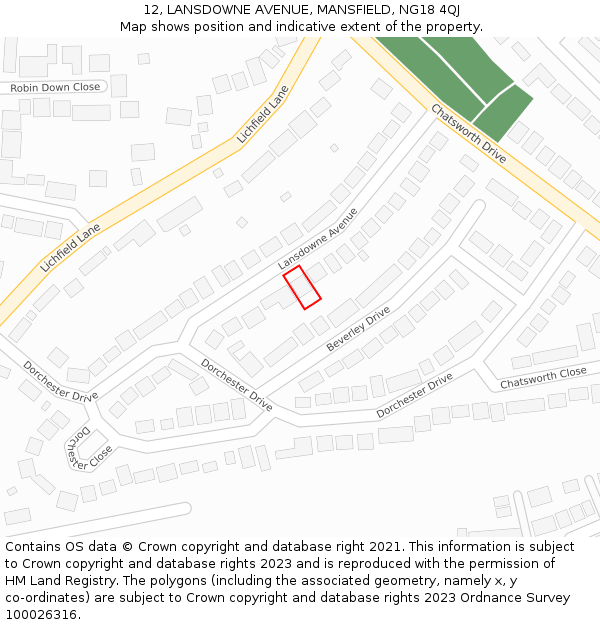 12, LANSDOWNE AVENUE, MANSFIELD, NG18 4QJ: Location map and indicative extent of plot