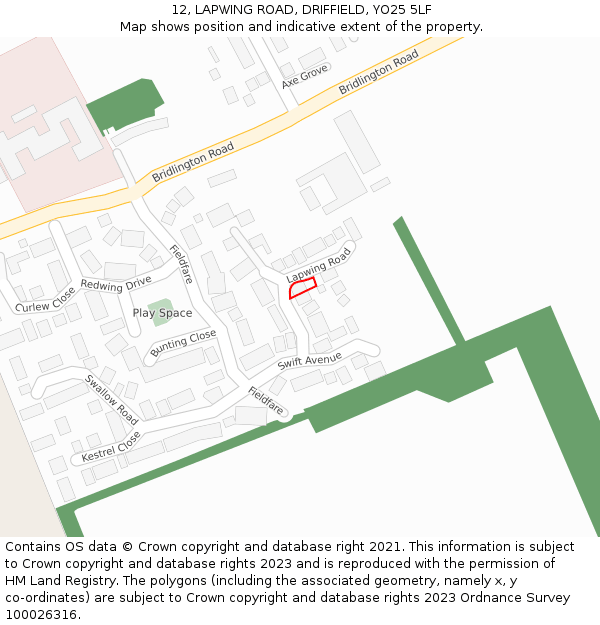 12, LAPWING ROAD, DRIFFIELD, YO25 5LF: Location map and indicative extent of plot