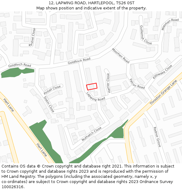 12, LAPWING ROAD, HARTLEPOOL, TS26 0ST: Location map and indicative extent of plot