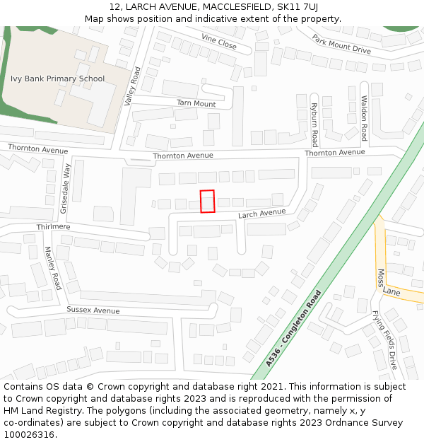 12, LARCH AVENUE, MACCLESFIELD, SK11 7UJ: Location map and indicative extent of plot