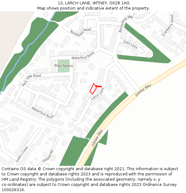 12, LARCH LANE, WITNEY, OX28 1AG: Location map and indicative extent of plot