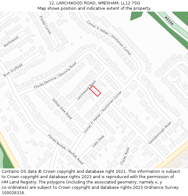 12, LARCHWOOD ROAD, WREXHAM, LL12 7SG: Location map and indicative extent of plot