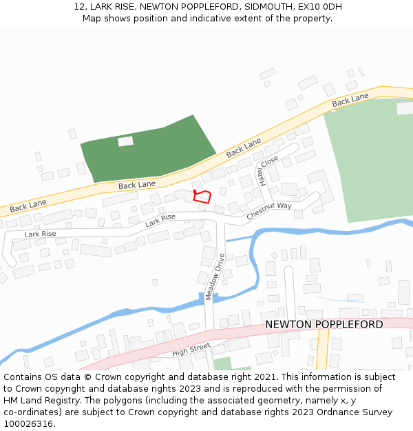 12, LARK RISE, NEWTON POPPLEFORD, SIDMOUTH, EX10 0DH: Location map and indicative extent of plot