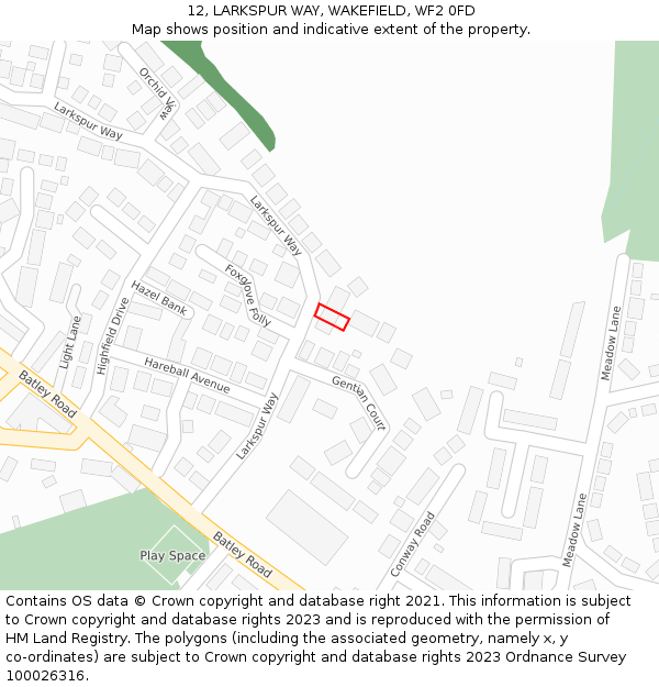 12, LARKSPUR WAY, WAKEFIELD, WF2 0FD: Location map and indicative extent of plot