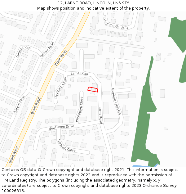 12, LARNE ROAD, LINCOLN, LN5 9TY: Location map and indicative extent of plot