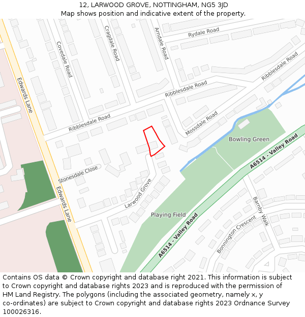 12, LARWOOD GROVE, NOTTINGHAM, NG5 3JD: Location map and indicative extent of plot