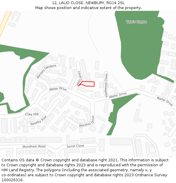 12, LAUD CLOSE, NEWBURY, RG14 2SL: Location map and indicative extent of plot