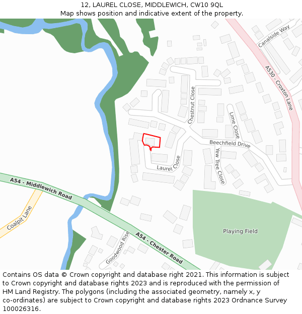 12, LAUREL CLOSE, MIDDLEWICH, CW10 9QL: Location map and indicative extent of plot