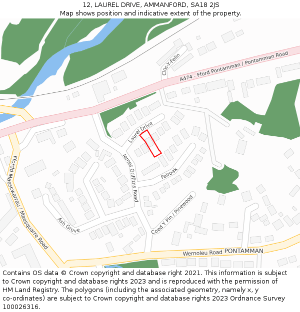 12, LAUREL DRIVE, AMMANFORD, SA18 2JS: Location map and indicative extent of plot
