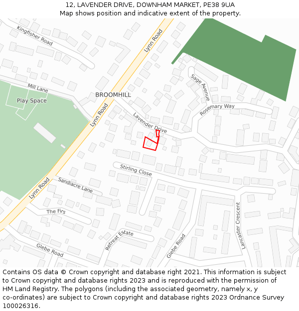 12, LAVENDER DRIVE, DOWNHAM MARKET, PE38 9UA: Location map and indicative extent of plot