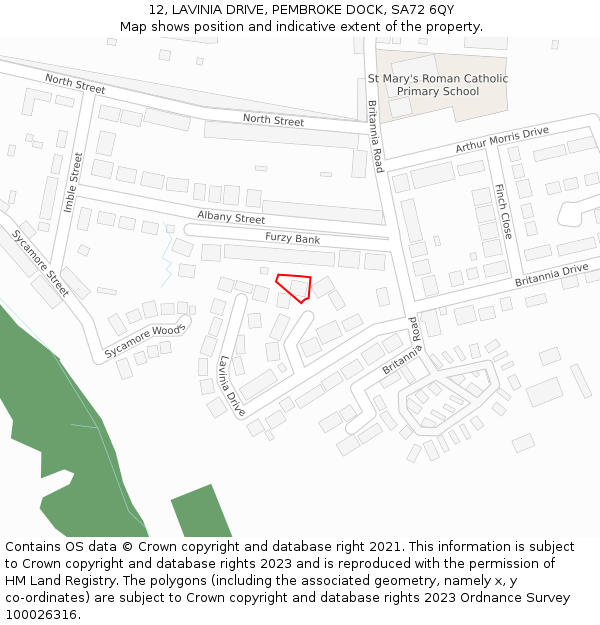 12, LAVINIA DRIVE, PEMBROKE DOCK, SA72 6QY: Location map and indicative extent of plot