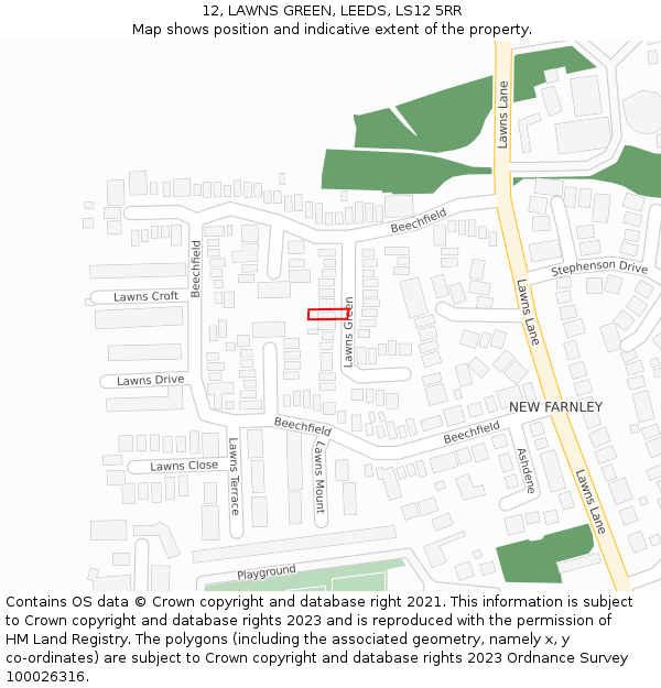 12, LAWNS GREEN, LEEDS, LS12 5RR: Location map and indicative extent of plot