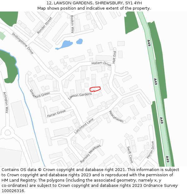 12, LAWSON GARDENS, SHREWSBURY, SY1 4YH: Location map and indicative extent of plot