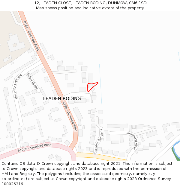 12, LEADEN CLOSE, LEADEN RODING, DUNMOW, CM6 1SD: Location map and indicative extent of plot