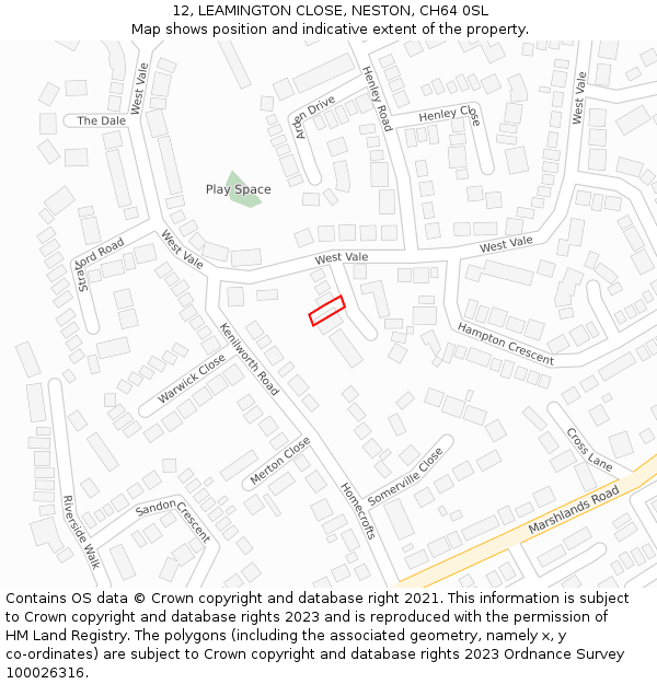 12, LEAMINGTON CLOSE, NESTON, CH64 0SL: Location map and indicative extent of plot