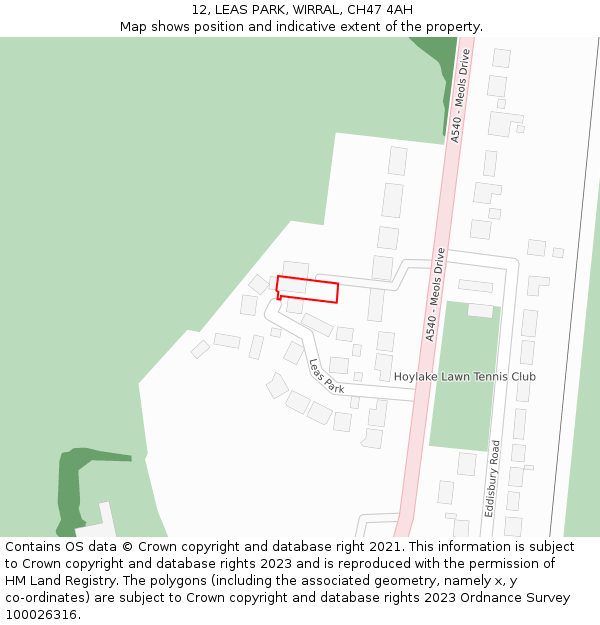 12, LEAS PARK, WIRRAL, CH47 4AH: Location map and indicative extent of plot