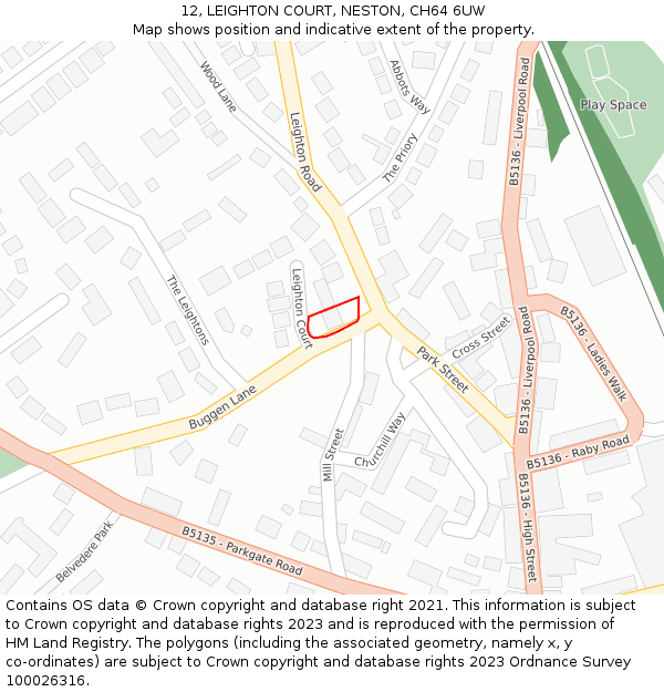 12, LEIGHTON COURT, NESTON, CH64 6UW: Location map and indicative extent of plot