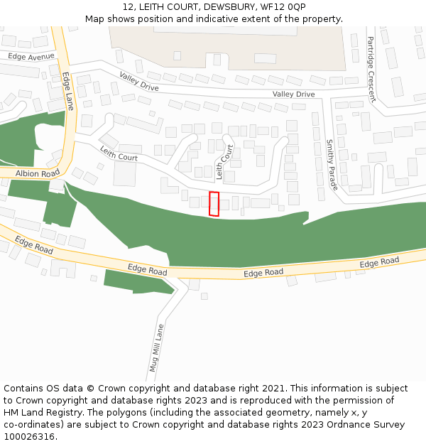 12, LEITH COURT, DEWSBURY, WF12 0QP: Location map and indicative extent of plot