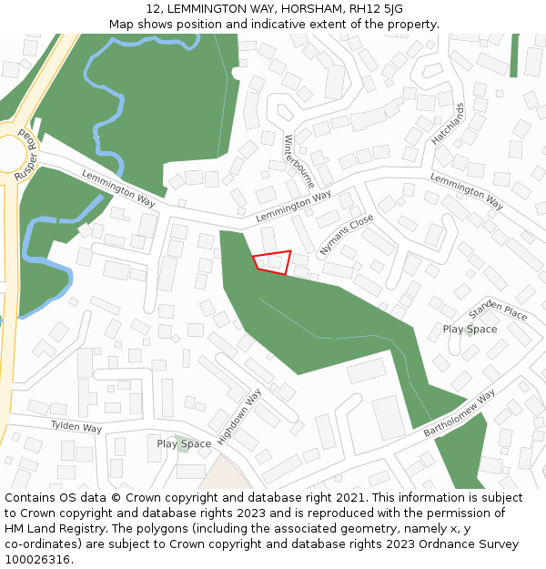 12, LEMMINGTON WAY, HORSHAM, RH12 5JG: Location map and indicative extent of plot