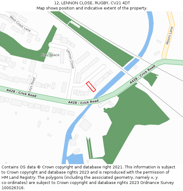 12, LENNON CLOSE, RUGBY, CV21 4DT: Location map and indicative extent of plot