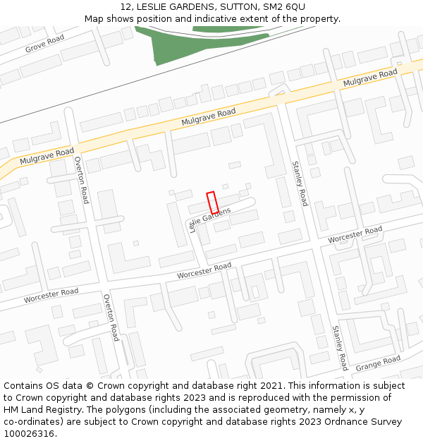 12, LESLIE GARDENS, SUTTON, SM2 6QU: Location map and indicative extent of plot