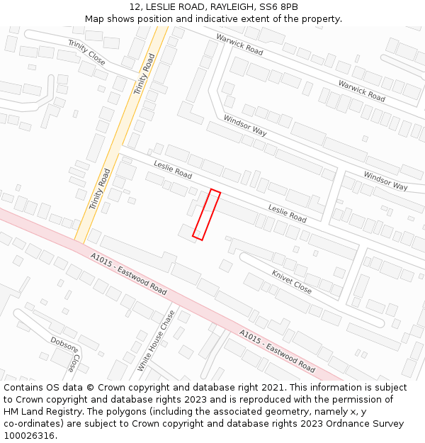 12, LESLIE ROAD, RAYLEIGH, SS6 8PB: Location map and indicative extent of plot