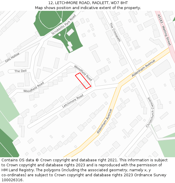 12, LETCHMORE ROAD, RADLETT, WD7 8HT: Location map and indicative extent of plot