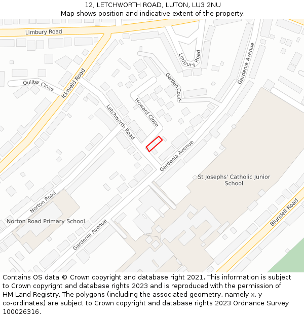 12, LETCHWORTH ROAD, LUTON, LU3 2NU: Location map and indicative extent of plot