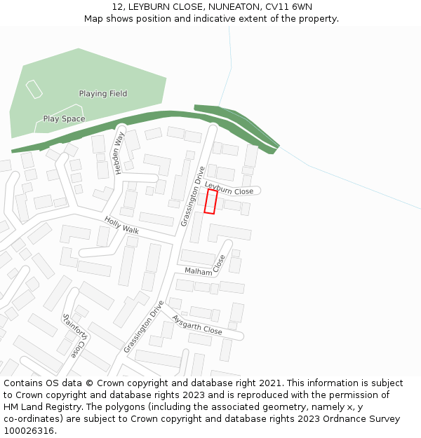 12, LEYBURN CLOSE, NUNEATON, CV11 6WN: Location map and indicative extent of plot