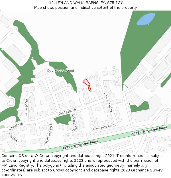 12, LEYLAND WALK, BARNSLEY, S75 1GY: Location map and indicative extent of plot