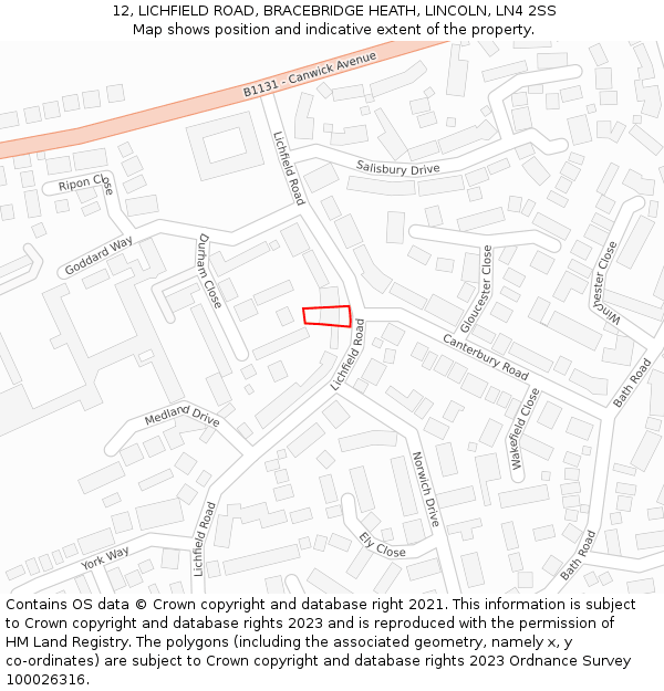 12, LICHFIELD ROAD, BRACEBRIDGE HEATH, LINCOLN, LN4 2SS: Location map and indicative extent of plot