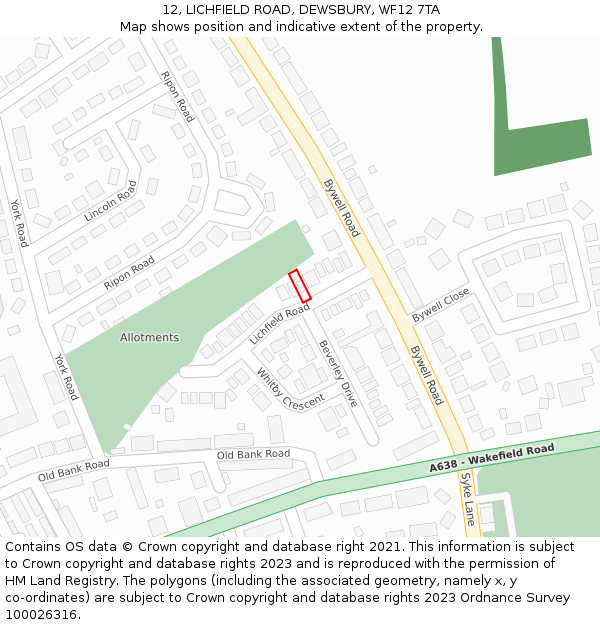 12, LICHFIELD ROAD, DEWSBURY, WF12 7TA: Location map and indicative extent of plot