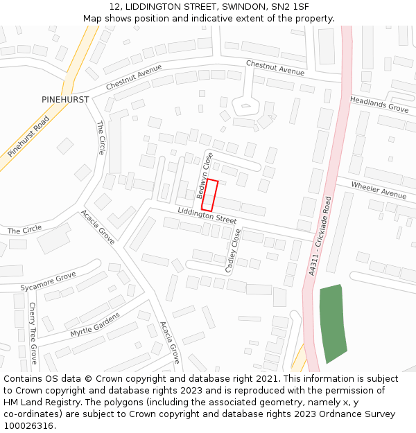 12, LIDDINGTON STREET, SWINDON, SN2 1SF: Location map and indicative extent of plot