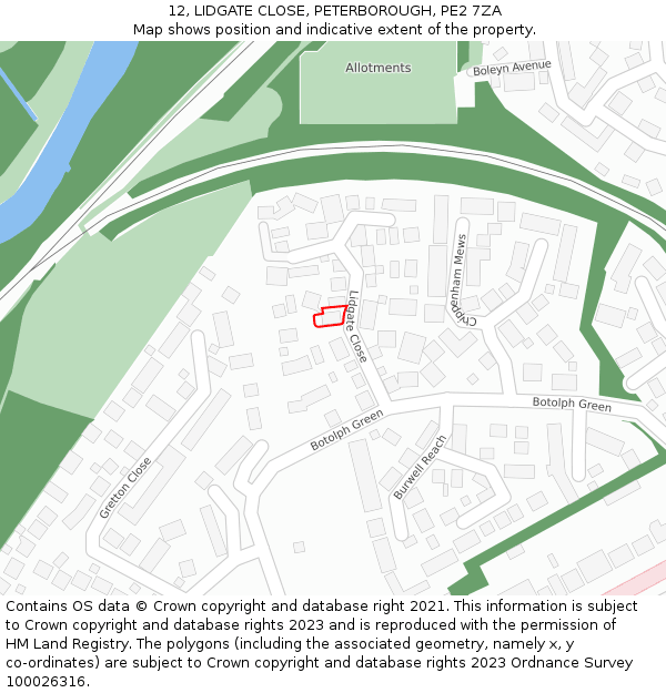 12, LIDGATE CLOSE, PETERBOROUGH, PE2 7ZA: Location map and indicative extent of plot