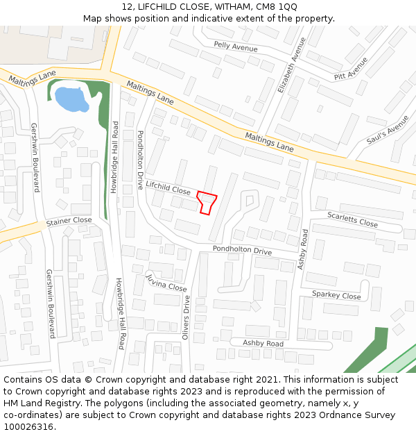 12, LIFCHILD CLOSE, WITHAM, CM8 1QQ: Location map and indicative extent of plot