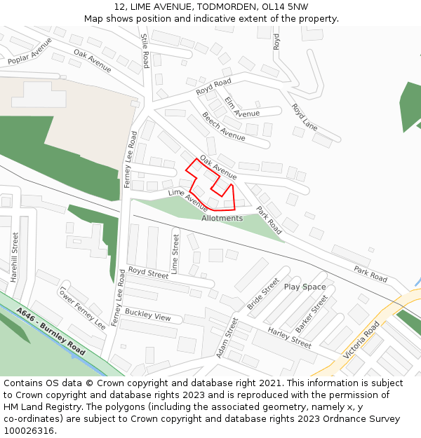 12, LIME AVENUE, TODMORDEN, OL14 5NW: Location map and indicative extent of plot