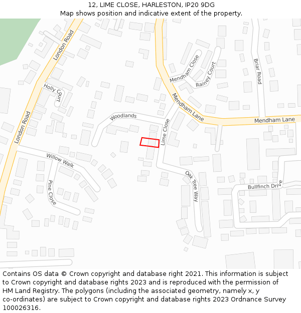 12, LIME CLOSE, HARLESTON, IP20 9DG: Location map and indicative extent of plot