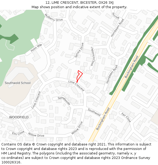 12, LIME CRESCENT, BICESTER, OX26 3XJ: Location map and indicative extent of plot