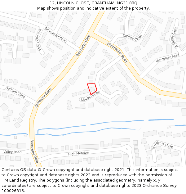 12, LINCOLN CLOSE, GRANTHAM, NG31 8RQ: Location map and indicative extent of plot