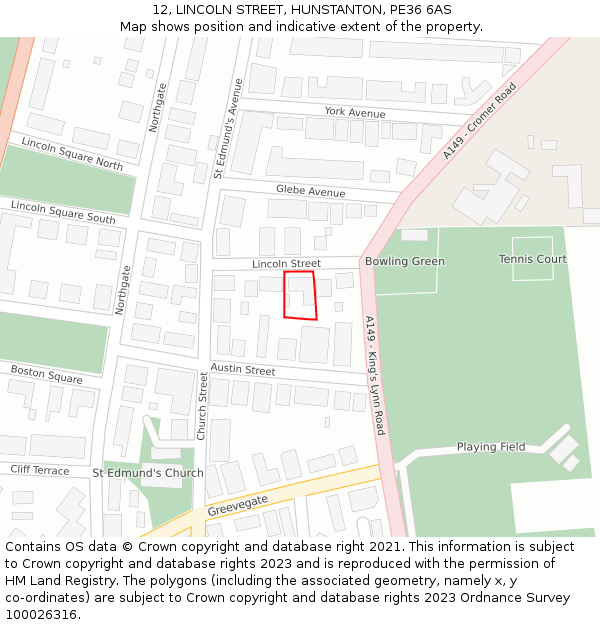 12, LINCOLN STREET, HUNSTANTON, PE36 6AS: Location map and indicative extent of plot