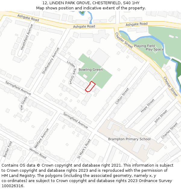 12, LINDEN PARK GROVE, CHESTERFIELD, S40 1HY: Location map and indicative extent of plot