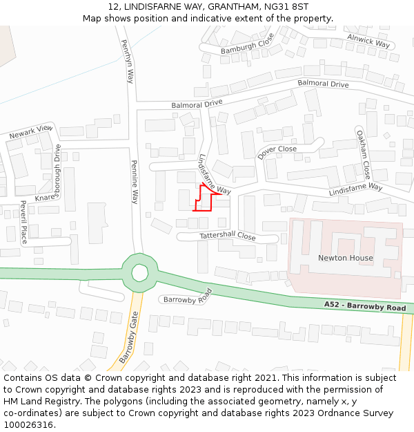 12, LINDISFARNE WAY, GRANTHAM, NG31 8ST: Location map and indicative extent of plot